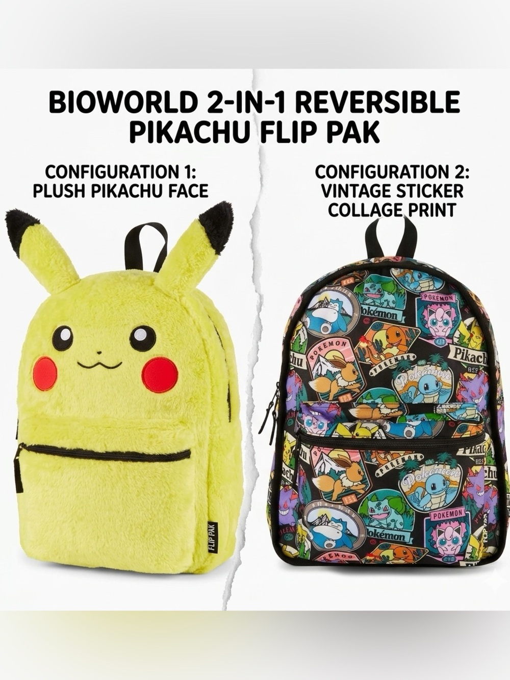RARE SPENCER’S BIOWORLD Flip Pak Pokémon Pikachu Postcard Reversible Backpack